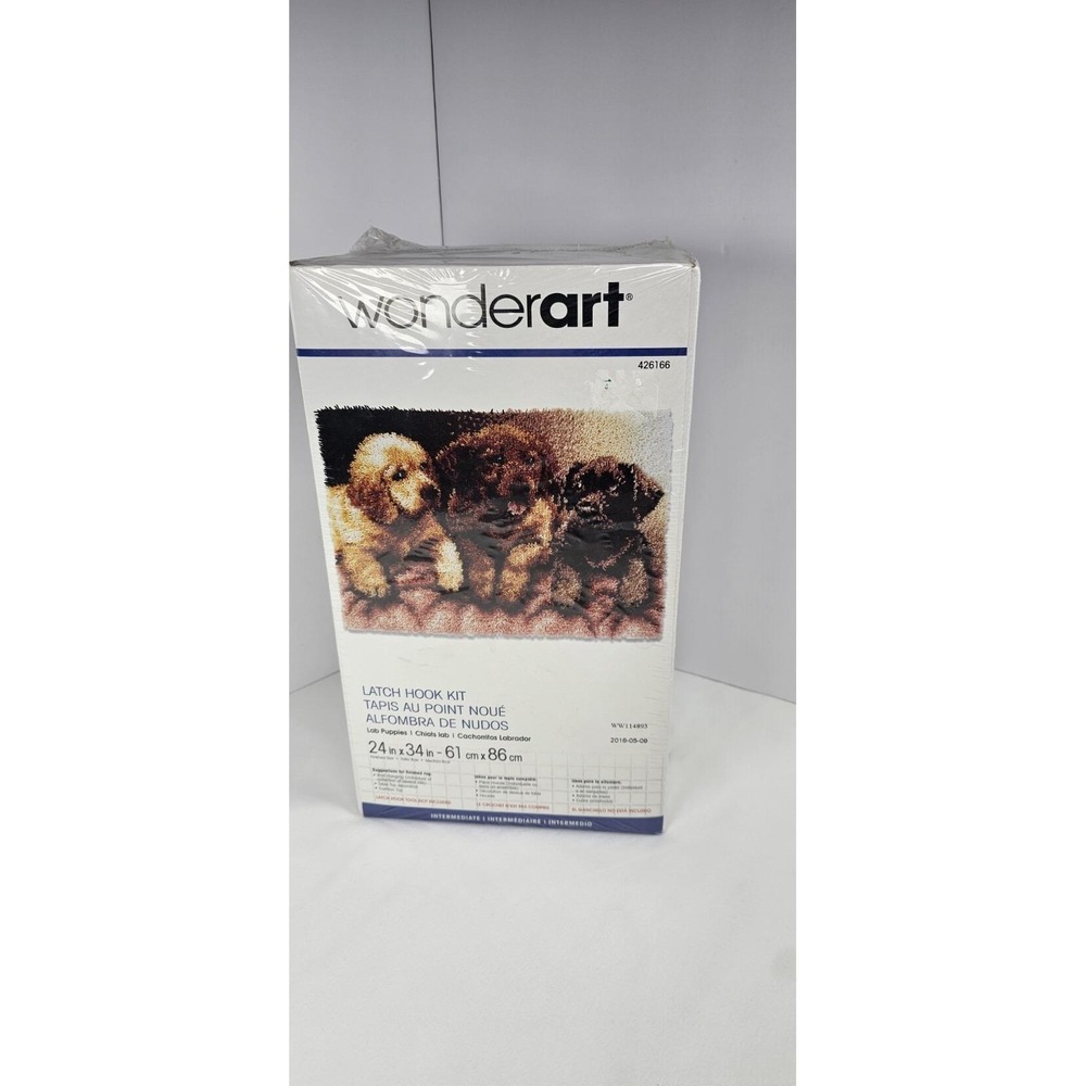 Wonderart Latch‎ Hook Kit 24"X34" Lab Puppies #426166 New In Sealed Box